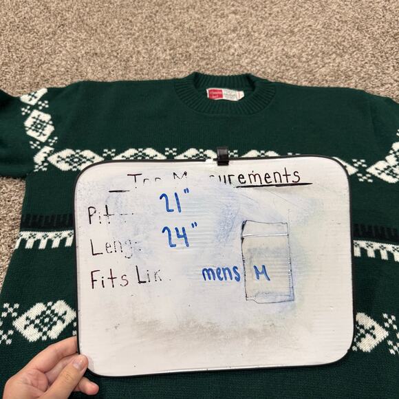 Vintage 60s Men's Green Milwaukee Knit Orlon Acrylic Christmas Crewneck Sweater - Picture 5 of 5